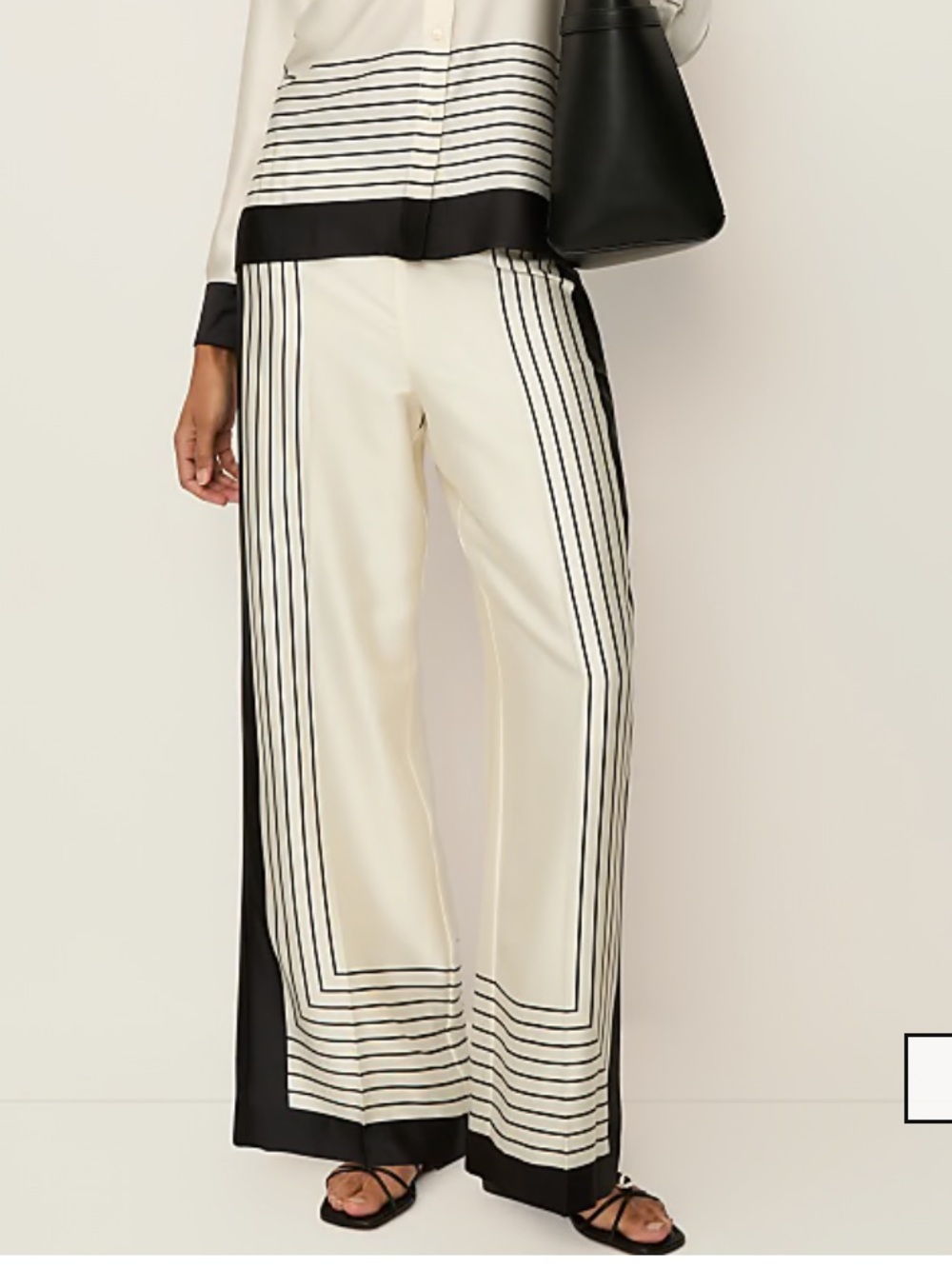 Ann Taylor Cream and Black Wide-Leg Border Stripe Pants
